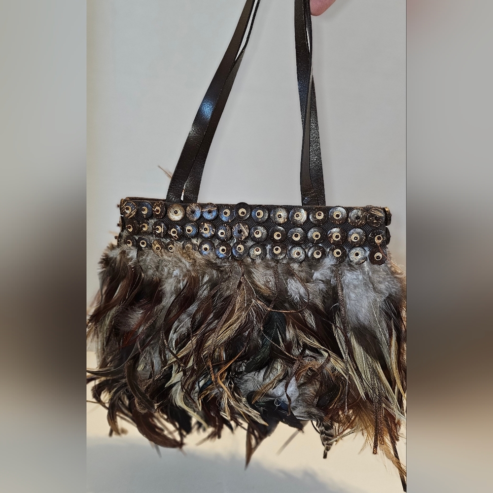 Feather & Buttons Handbag Purse Boho Quirky Fun Bag